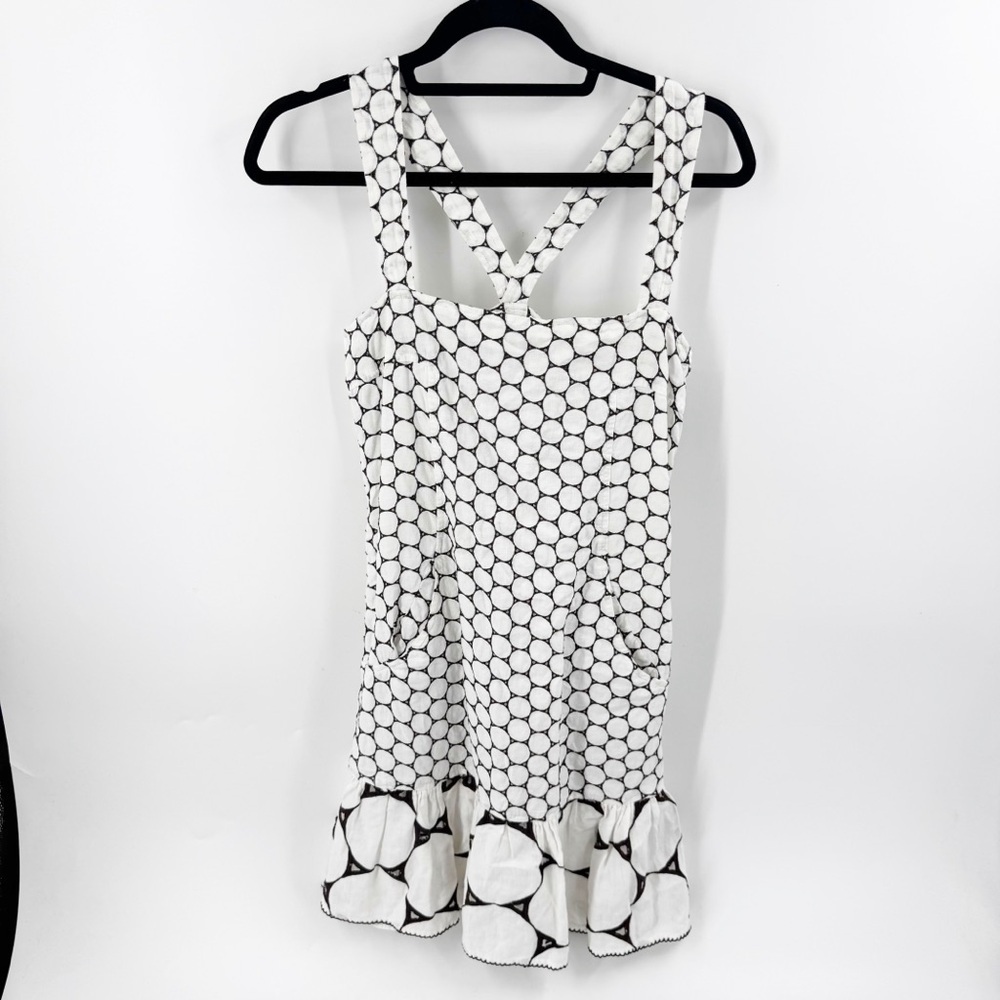 ✅ DVF Embroidered Sleeveless Linen Polka Dot Geometric CREAM/Brown Dress SIZE 6